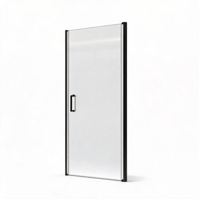 Porte de douche simple en alliage d'aluminium noir mat de 86 cm x 183 cm avec verre trempé et ouverture vers l'extérieur à gauche