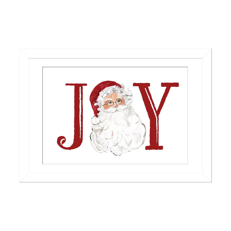 Santa Joy - reproduction d'art murale - papier d'art encadré, H 16 po x l 24 po, Blanc