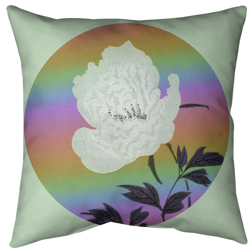Insert de coussin décoratif de fleur japonaise, Fleur verte / arc-en-ciel, 14 po x 14 po, Bourre en polyester