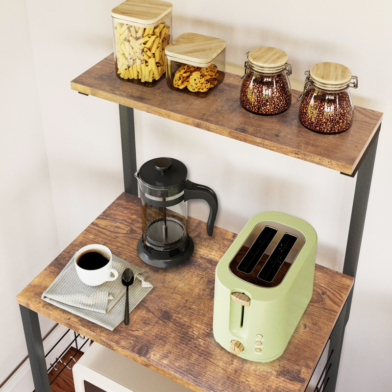 Gordon 23.6" Baker's Racks with Adjustable Shelf, Wood & Metal Kitchen Storage Shelf with Microwave Compatibility