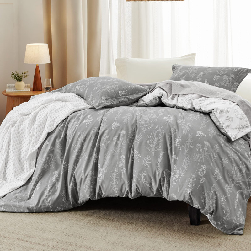 Best Seller Bedsure Comforter Set Reversible Cute Floral Bedding, 89GSM, Dark Gray, Twin