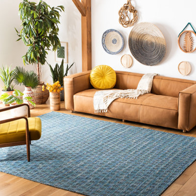 Amboy Flat Weave Wool/Cotton Geometric Rug in Blue/Black