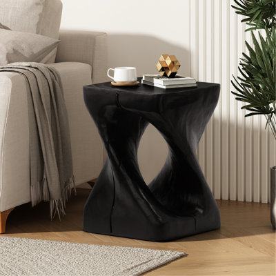 Black Twist Side Table With Wood - Like Surface, Ideal For Indoor And Outdoor Spaces, 11.47X11.47X16 Inches, 200Lbs Support Capacity, No Assembly Shape Table, Finish, Indoor/Outdoor Functionality, 16