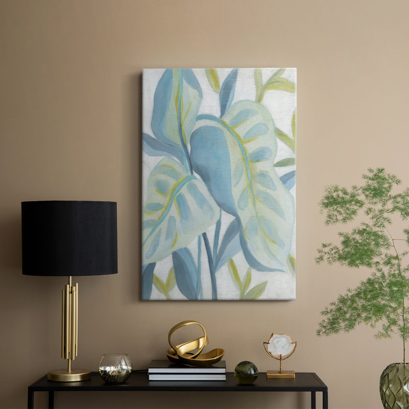 Turquoise feuilles tropicales I - galerie Cavas sur mesure, H 60 po x l 40 po