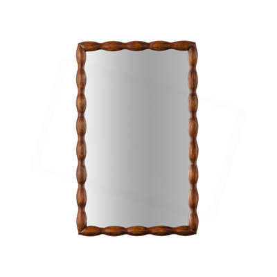 Mid-Century Modern Mirror With Solid Wood Frame,Wall-Mounted High-Definition Non-Deformable Bedroom Mirror, Living Room Mirror,Brown