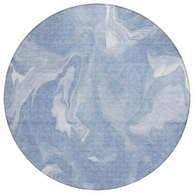 Tapis d'intérieur rond lavable abstrait bleu et bleu ciel HomeRoots 8 pi