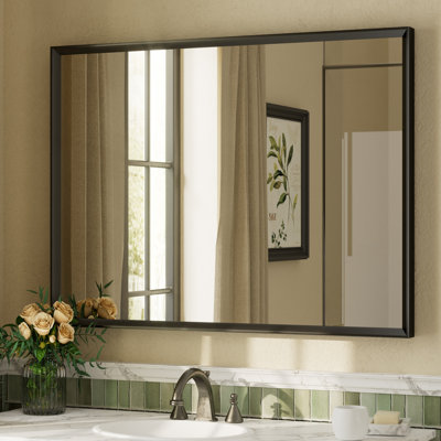 Amara Tempered Glass and Aluminum Alloy Framed French Cleat Mounted Wall Mirror