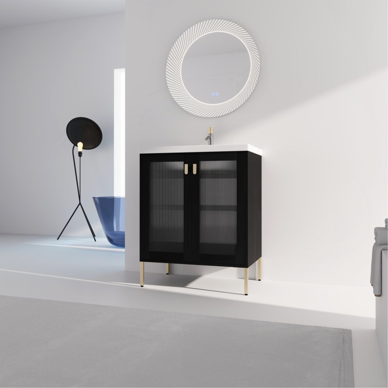 Contreplaqué de meuble-lavabo autoportant de 28 pouces avec lavabo en céramique, porte à fermeture douce (ensemble KD)