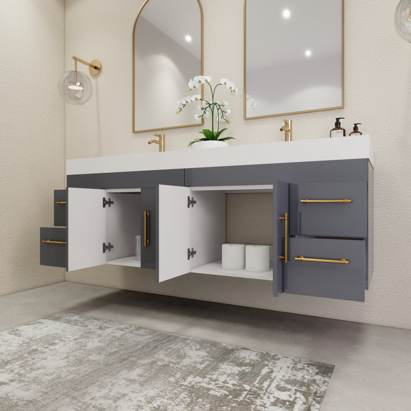 Ensemble de meuble-lavabo double 70,8 po, Gris lustré