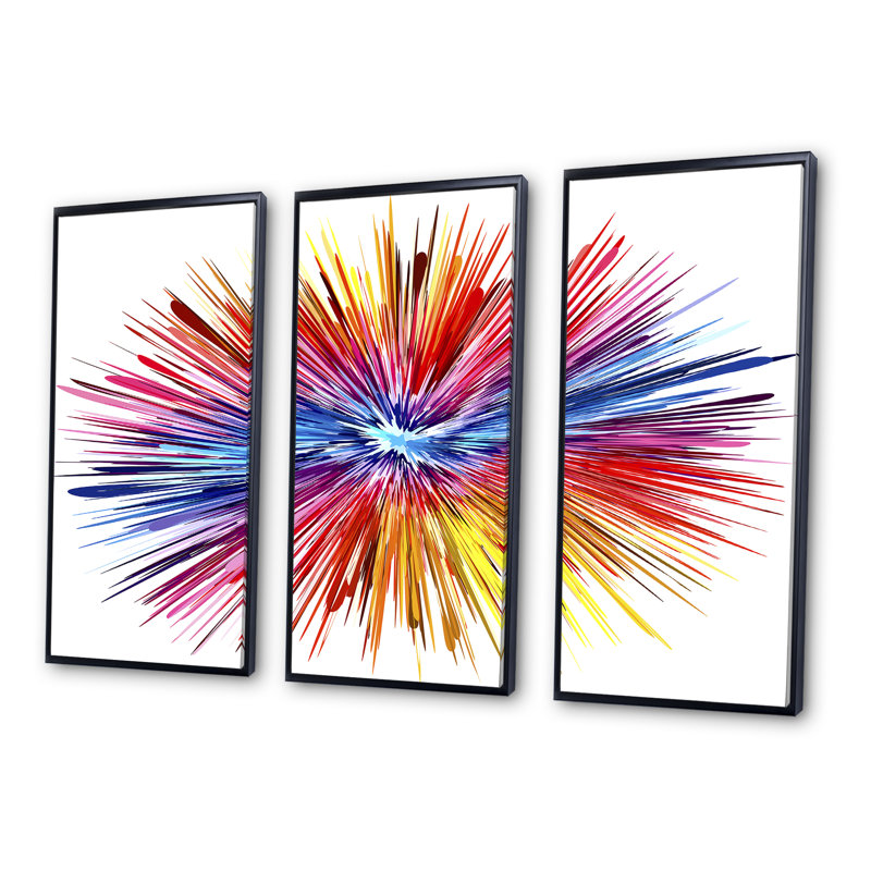 «Color Explosion», ensemble de 3 toiles abstraites encadrées sur toile, Noir, noir, noir, noir, H 28 po x l 36 po