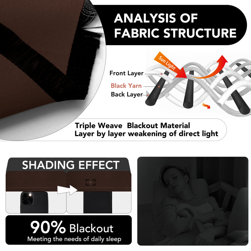 Harlowe Room Darkening Curtain Pair, 38" W x 45" L, Chocolate