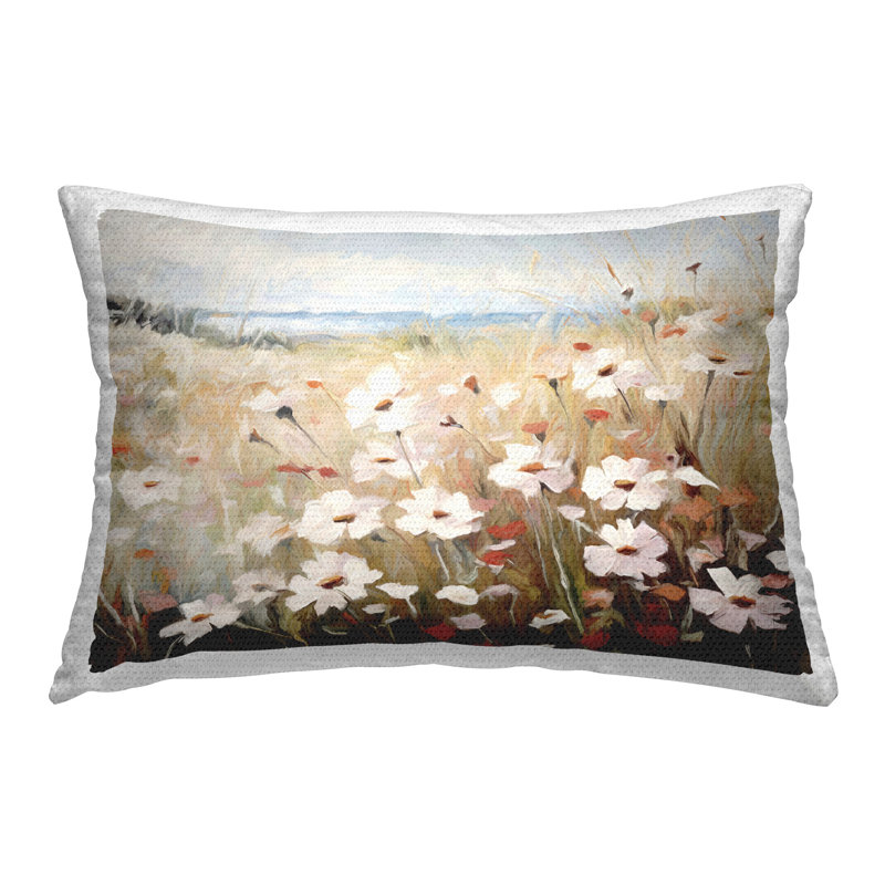 Coussin extérieur Hockey Sticks par Lil 'Rue, 14"H x 20"W, Beige Floral, Rectangular