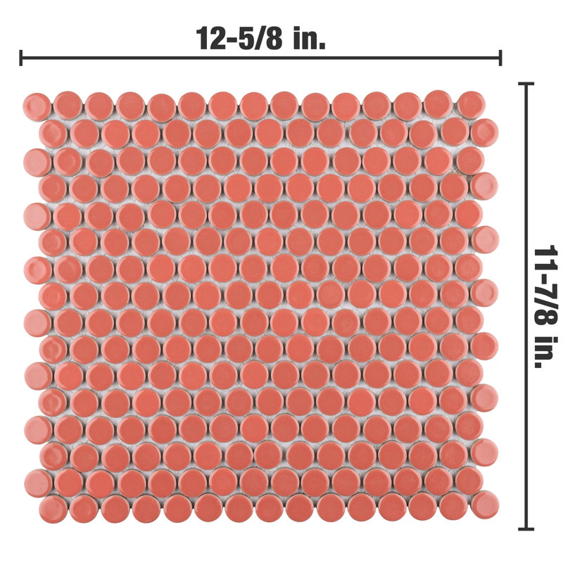 Hudson Penny Round .80" x .80" Porcelain Penny Round Mosaic Wall & Floor Tile, Vermilion