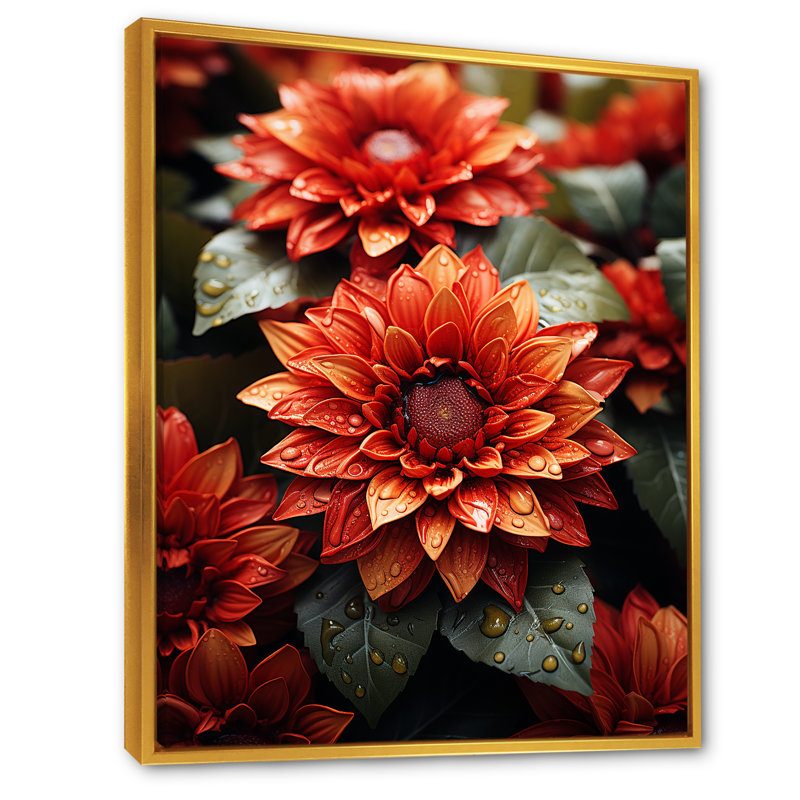 Fleurs de tournesol rouges - tournesols, art mural, Cadre flottant doré, H 32 po x l 16 po