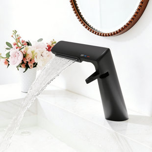 6.2"H Solid Brass Single Hole Bathroom Sink Faucet Waterfall Bathroom Faucet with Adjustable Aerator
