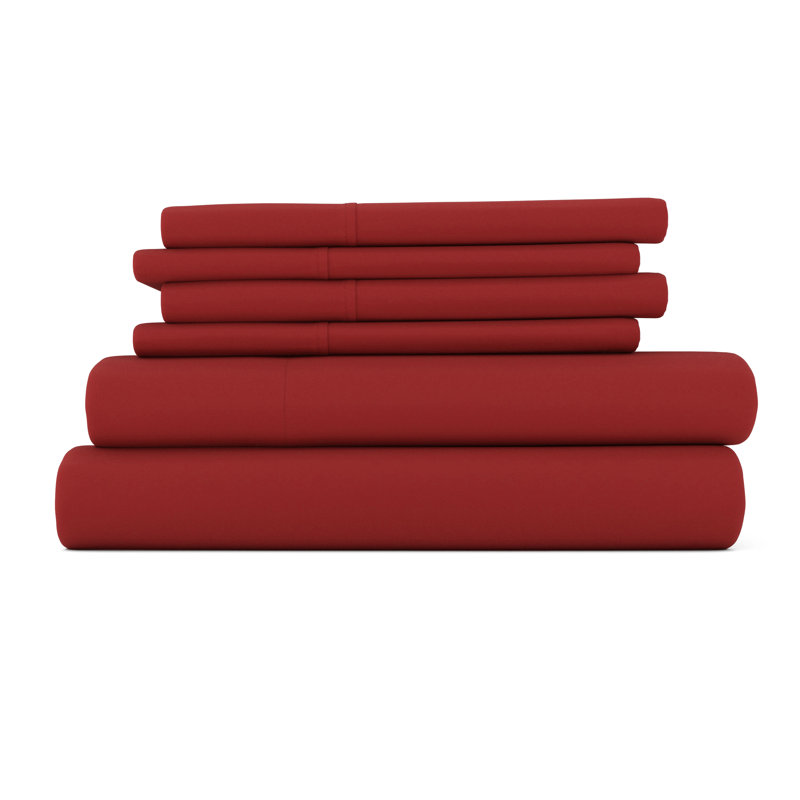 Simply Soft Brushed Microfiber Solid 6 Piece Sheet Set, Burgundy, Queen Sheet Set + 1 Fitted Sheet + 2 Pillowcases