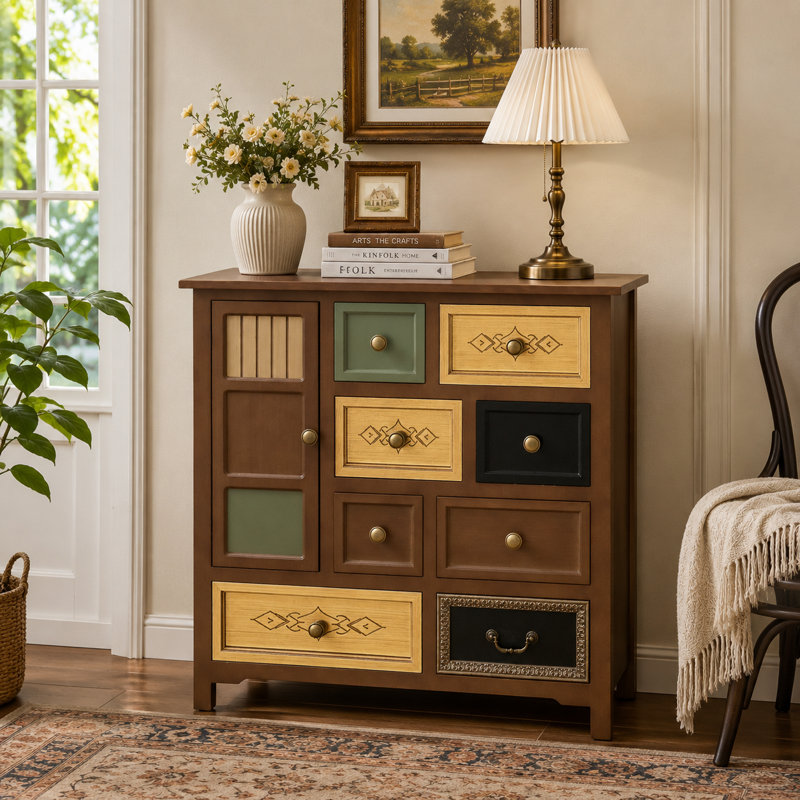 8 Drawer Storage Cabinet with Colourful Front Design and Accent Style