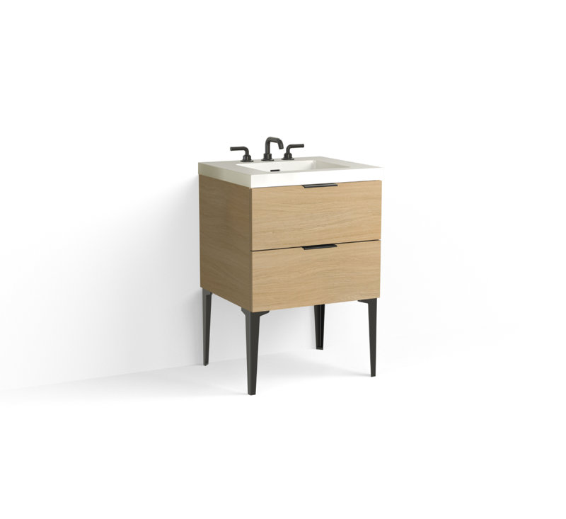Avila 24" W Freestanding Single Bathroom Vanity with Dean Leg, Matte White/8" Widespread, Nocino, Matte Black