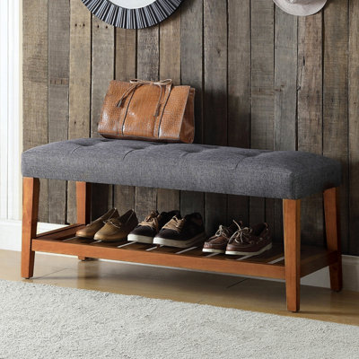 Banc rembourré en tissu avec rangement ouvert