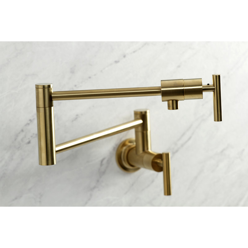 Kingston Brass Manhattan Two-Handle 1-Hole Wall Mount Pot Filler Faucet, Polished Nickel, Lever