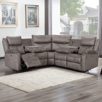 Rosevale 3-Seater Manual Recliner Sofa with Console - Silver
