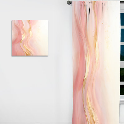 Gold And Pink Soft Wave Fusion II - Abstract Shapes Room Darkening Abstract Curtain - 1 Panel
