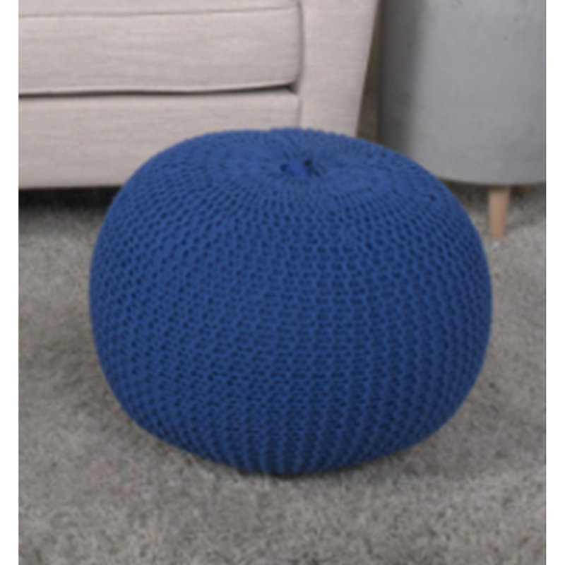 Knitted Cotton Round Pouf - Navy Blue Ottoman Seating | Gift Idea, 12" H x 19.75" W x 19.75" D, Navy