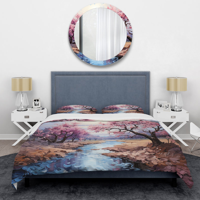 Vangogh Blossoming Almond Trees I - Ensemble de housse de couette paysages - microfibre de polyester