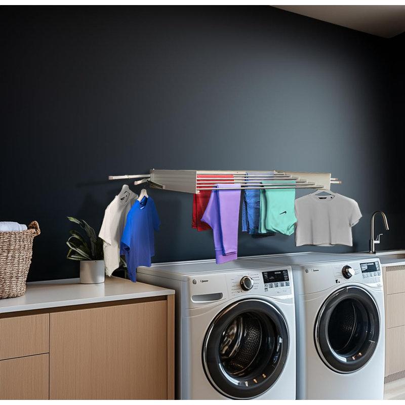 Séchoir à linge mural avec 6 bras pivotants, 35 po de largeur, 26 pieds linéaires d'espace de séchage, 6 tringles en aluminium pliables
