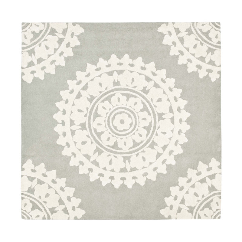 Camisa Hand Tufted Wool & Viscose Pile Geometric Rug, Square 10'