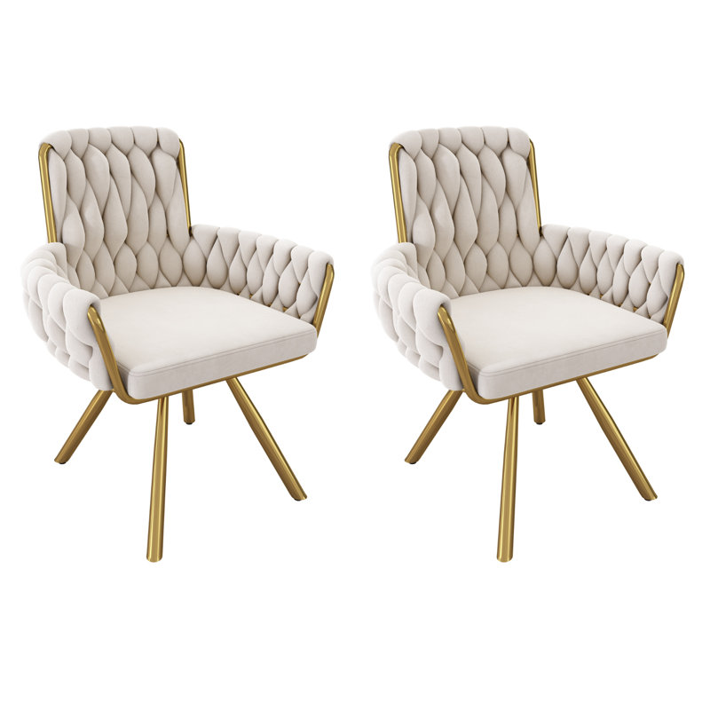 Avakate 46cm H Velvet Upholstered Metal Armchair, Beige, 2