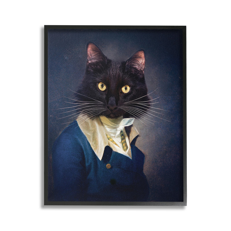«Cat with Colonial Fashion», estampe numérique par Karen Burke, Giclée encadrée noir minuit, H 30 po x l 24 po