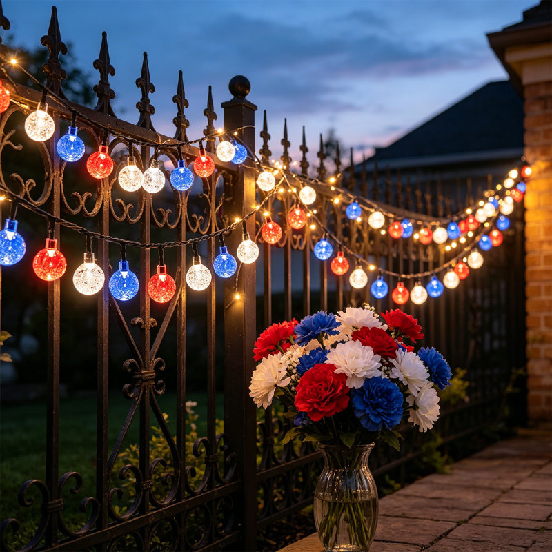 P guirlande de lumières décoratives de Noël en forme de boule de cristal solaire étoile de Noël