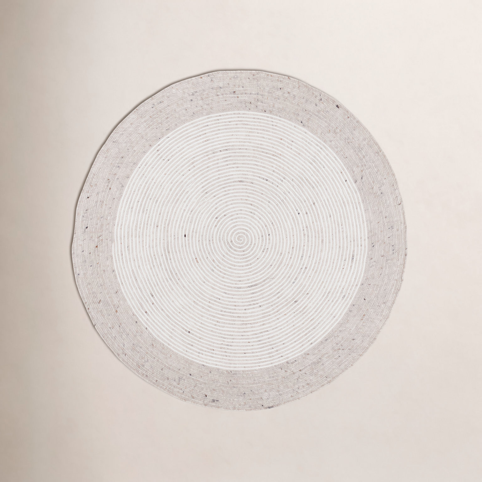 Aria Geometric Hand-Woven Wool/Cotton Beige/Ivory Area Rug, Round 7'