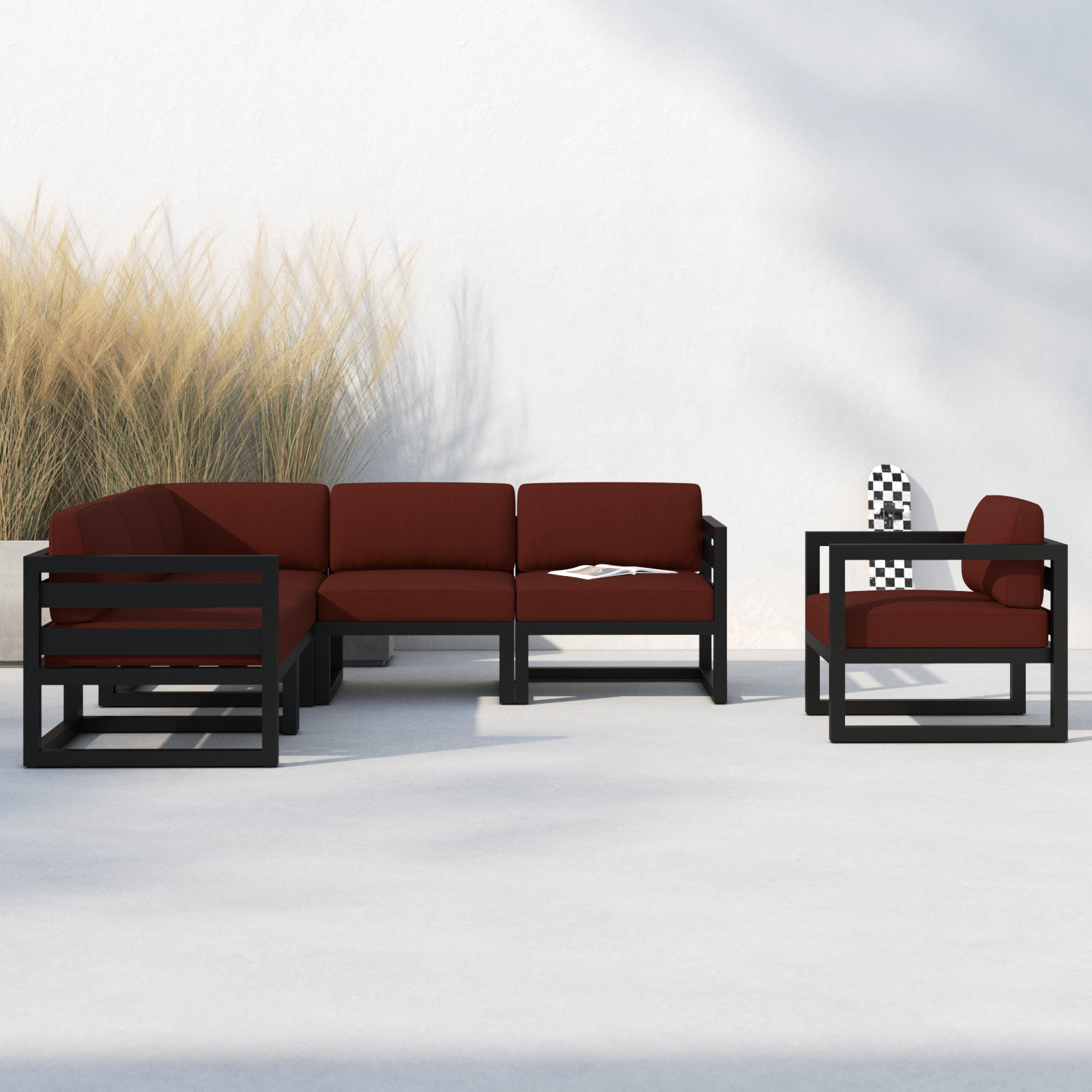 Smith 94" Sunbrella® Patio Sectional, Canvas Natural, Black