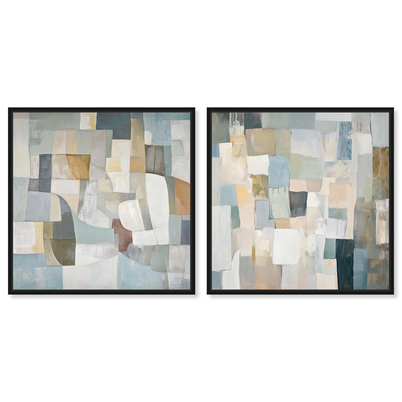 Tonal Mosaic Canvas Print Gold Boho Wall Art Set by Art Remedy, Black Frame, 12 x 12, 13" H x 13" W, Structure noire