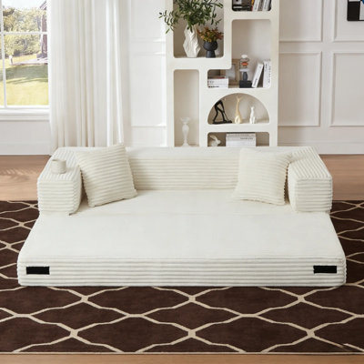 Modern cord sofa with stylish appearance, classic square design, unique two-tier design, convertible into a bed, ideal for apartments and large spaces