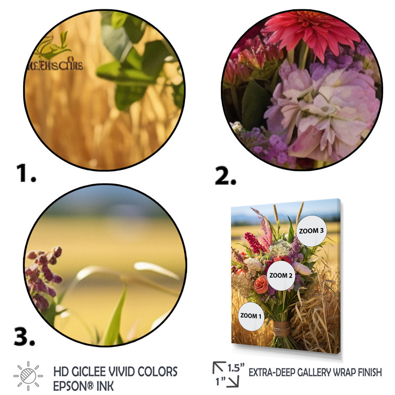 Assortiment de bouquets à la ferme IV sur toile, Toile tendue, H 40 po x l 30 po x P 1,5 po