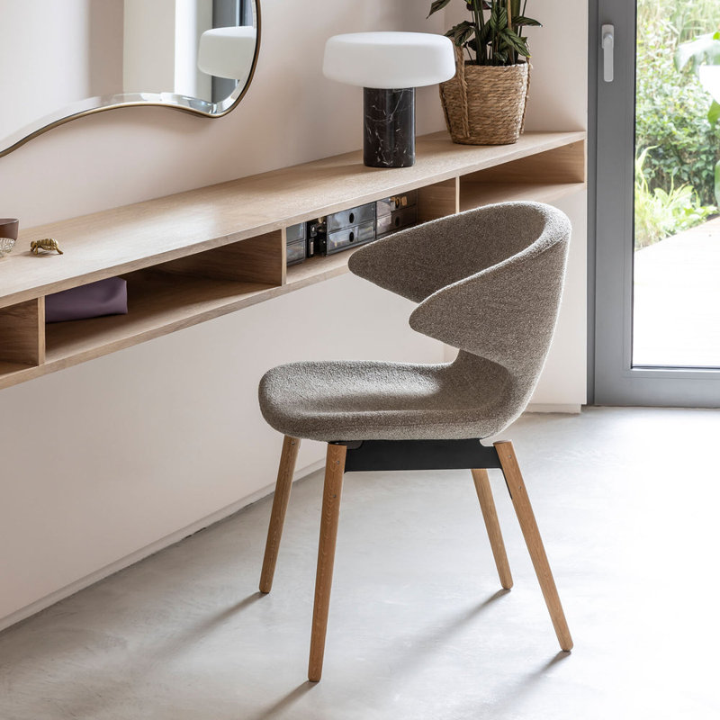 Ella Upholstered Arm Chair, Beige, Oak Wood