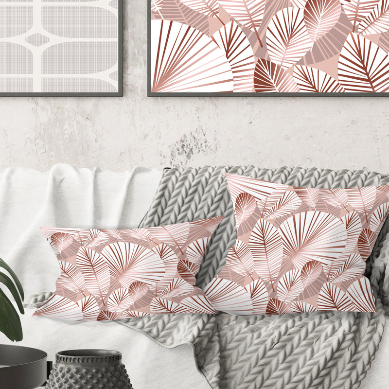 Coussin Golden Leaves I - Mid-Century, 16 po x 1 po, Rose