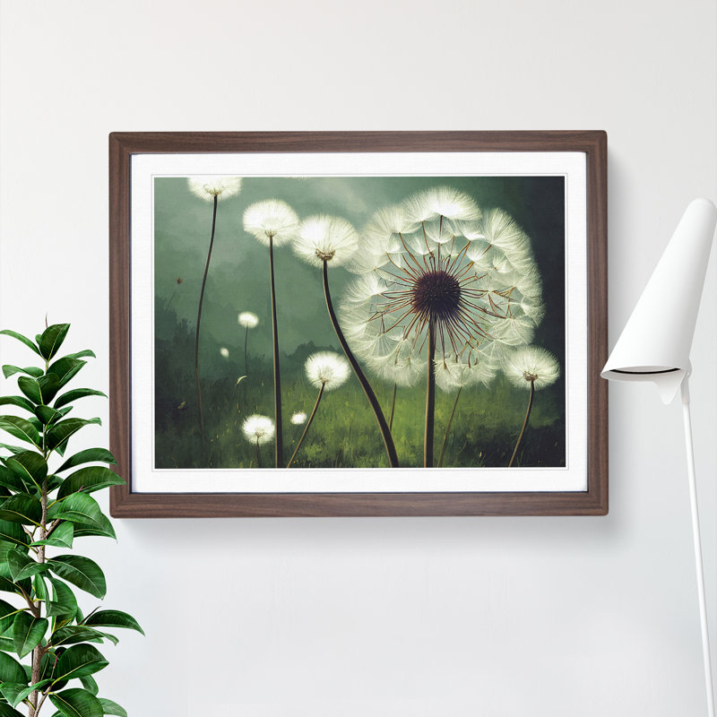 Blissful Dandelion Flowers - Framed Print, Walnut, 46cm H x 64cm W x 2cm D