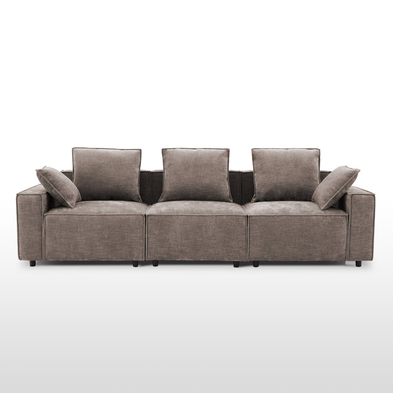 Canapé modulaire rembourré avec coussins 108 po Makassar, Chenille brun clair