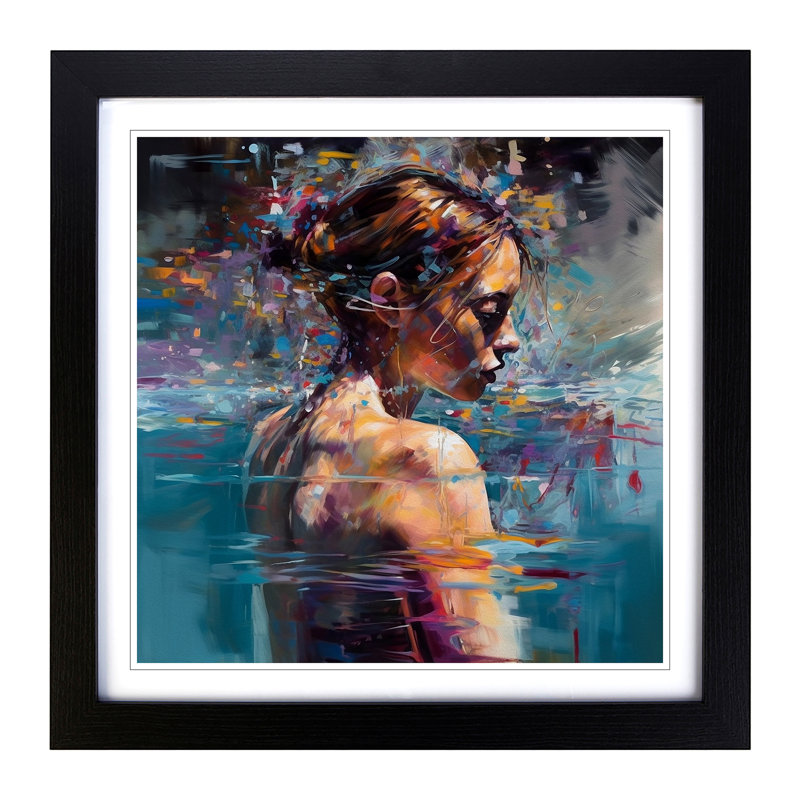 Swimming - Single Picture Frame Print on Wood, Black