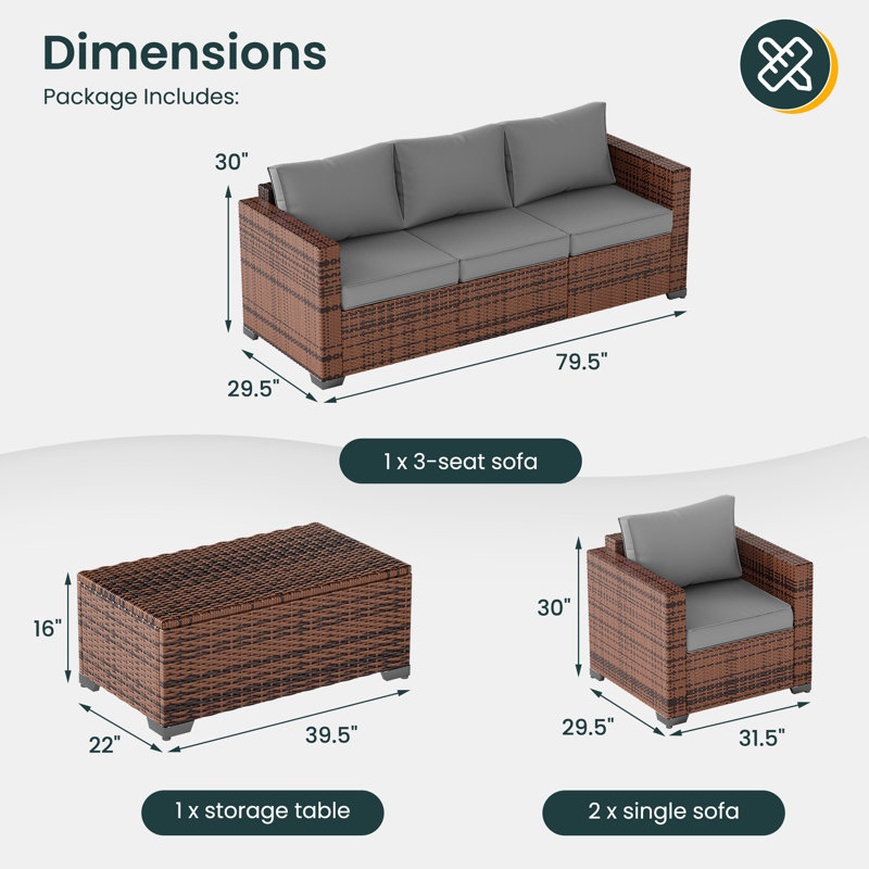 5-Person Seating Group With Storage, Gray