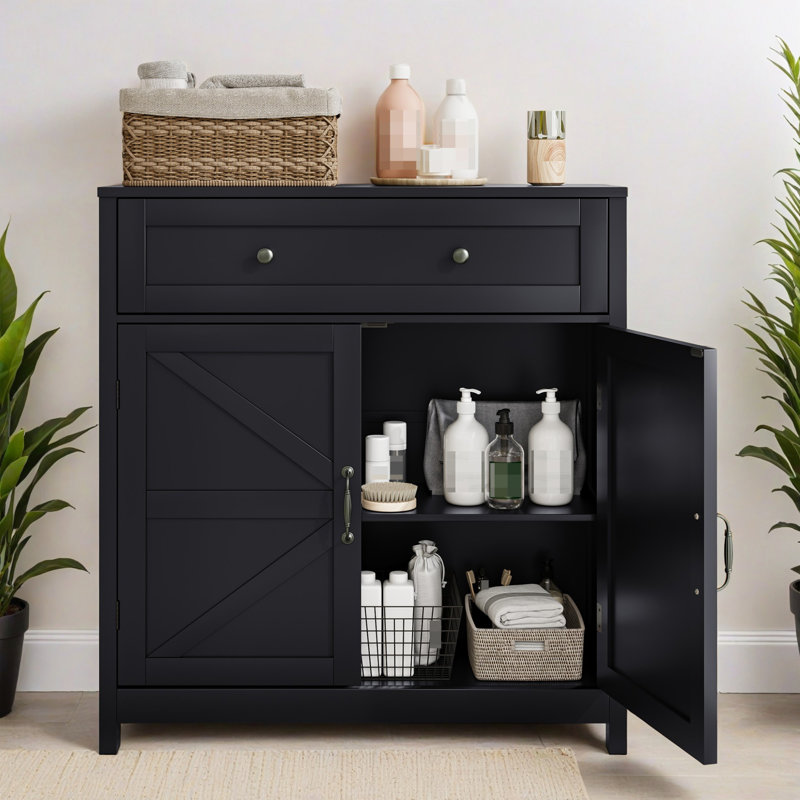 Everett Wooden Sideboard with Drawer & Adjustable Shelf, Black
