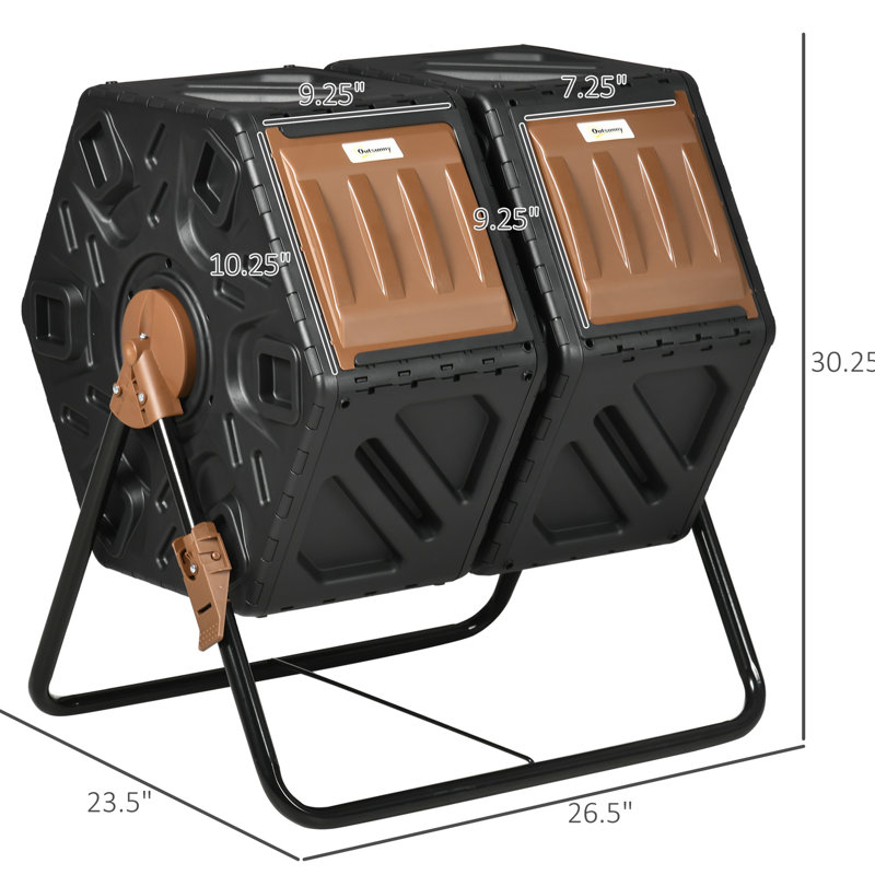 Gobelet à compost à double chambre, 34,5 gallons - Extérieur avec structure ventilée et base en acier robuste avec pieds pour installation de ventilation complète
