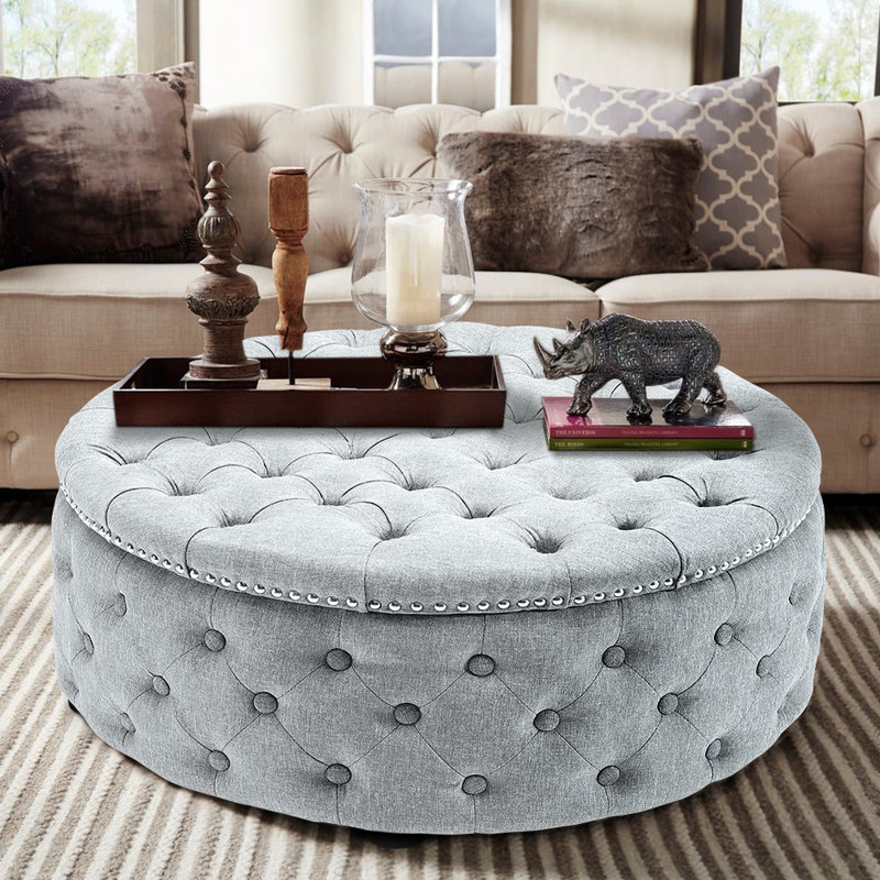 75cm Wide Cylinder No Pattern Footstool Ottoman, Off White