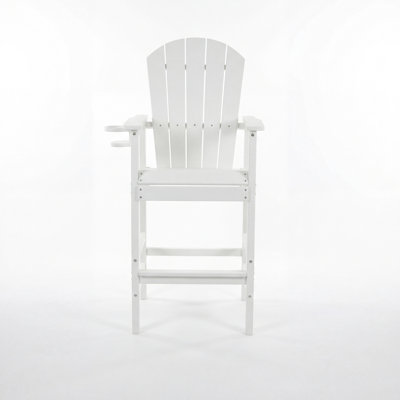 Chaise à hauteur de bar en blanc, assise confortable pour l'extérieur et la terrasse, avec porte-gobelet