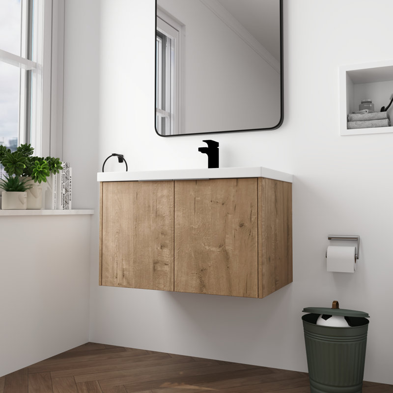 Ensemble de meuble-lavabo mural simple 30 po Seliyah, Brun