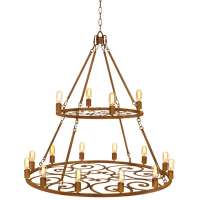 Lustre en roue de chariot à 16 lumières de style bougie Heritage